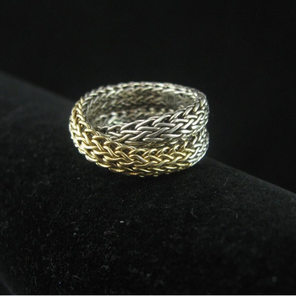 John Hardy 18K Gold and Sterling Silver Braided Ring - Picture 3 of 13